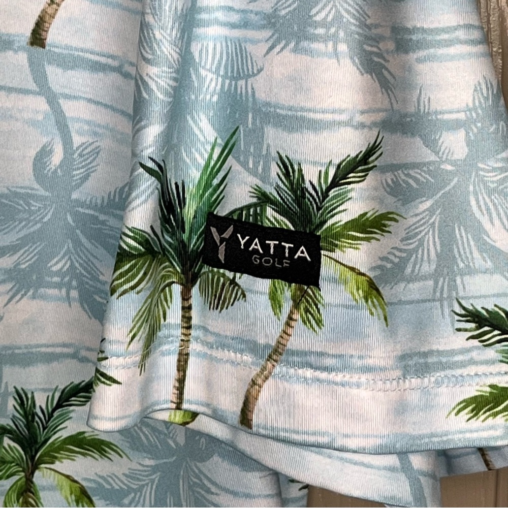 Yatta Golf XXL Light Blue Palm-Print Hawaiian Short Sleeve Polo - Picture 3 of 8